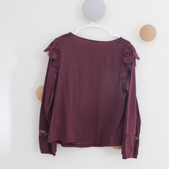 Anthropologie x Tiny Long-Sleeve Crescent Ruffled Lace Top Size Medium EUC - Picture 3 of 11